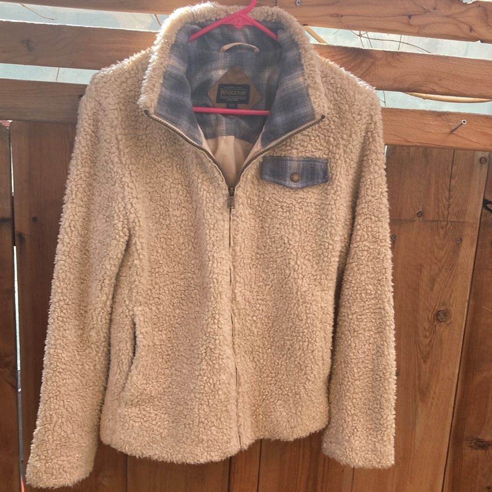 Pendleton Cream Teddy Jacket with Blue Accents